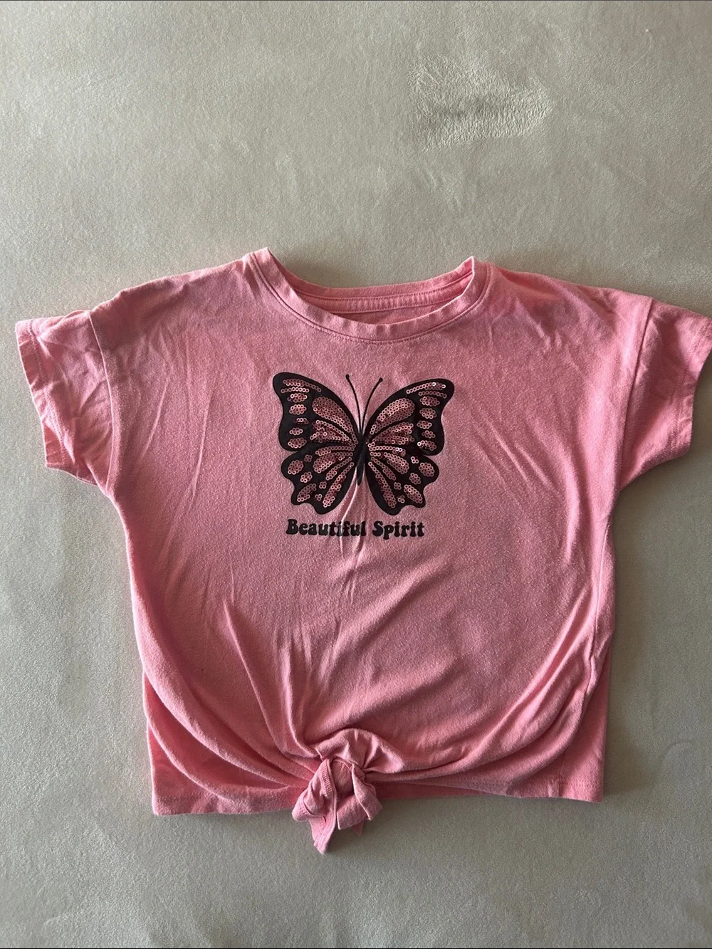 wonder nation Pink Tee with Black Butterfly Graphic